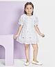 Peppermint Cotton Woven Half  Sleeves Bear Embroidered Checked Dress - White