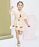 Peppermint Woven Half Sleeves Floral Embroidered Tassels Embellished Knot Detailed Dress - Cream