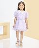 Peppermint Woven Half Puffed Sleeves Floral Embroidered Dress With Belt - Purple