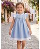 Rassha Cotton Woven Frill Sleeves Frock with Floral Applique & Lace Detailing -Sky