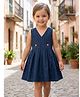 Rassha Cotton Woven Sleeveless Solid Colour Frock with Buttons- Navy