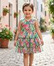 Rassha Cotton Woven Sleeveless Floral Printed Layered Frock - Green