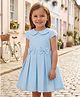 Rassha Cotton Woven Half Sleeve Solid Colour Frock with Peter Pan Collar & Bow Detailing - Sky