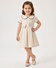 Rassha Cotton Woven Half Sleeve Solid Colour Frock with Peter Pan Collar & Bow Detailing - Cream
