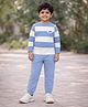 Mi Arcus Cotton Elastane Knit Full Sleeves Striped Tee & Joggers Set - Blue