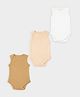 Mi Arcus 100% Cotton Knit Pack Of 3 Sleeveless Solid Onesies  - Multi Colour