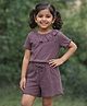 Mi Arcus Cotton Elastane Knit Half Sleeves Schiffli Embroidered Top & Shorts Set - Mauve