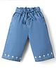 Babyhug Denim Ankle Length Capris With Floral Embroidery - Blue