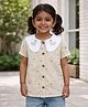 Mi Arcus 100% Cotton Woven Half Sleeves Heart Cut Out Detailed Polka Dots Printed  Top - Cream