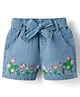 Babyhug Mid Thigh Denim Shorts With Flower Embroidery - Blue