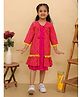 BownBee Pure Cotton Woven Solid Dress With Three Fourth Sleeves Bandhani Printed Shrug Set - Pink