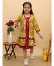 BownBee Cotton Woven Solid Dress With Three Fourth Sleeves Floral Printed Shrug - Red & Mustard