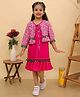 BownBee Pure Cotton Woven Pom Pom Embellished Dress With Three Fourth Sleeves Floral Printed Shrug - Pink
