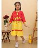 BownBee Pure Cotton Woven Pom Pom Embellished Dress With Three Fourth Sleeves Bandhni Printed Shrug - Red