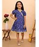 BownBee Pure Cotton Woven Half Sleeves Floral Printed Lace Embellished Angrakha Style Dress - Blue