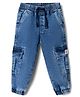 Babyhug Denim Full Length Washed Jeans With Stretch & Cargo Pockets - Blue