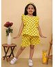 BownBee Pure Cotton Woven Frill Sleeves Cow Printed Coordinating Top & Shorts With Headband Set - Yellow