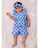 BownBee Pure Cotton Woven Frill Sleeves Cow Printed Coordinating Top & Shorts With Headband Set - Blue