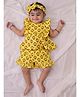BownBee Pure Cotton Woven Frill Sleeves Cow Printed Coordinating Top & Shorts With Headband Set - Yellow