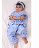 BownBee Pure Cotton Woven Half Sleeves Checked Coordinating Top & Pants With Headband Set - Blue