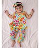 BownBee Pure Cotton Woven Sleeveless Floral Printed Coordinating Top & Pants With Headband Set - Blue