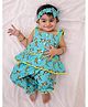 BownBee Pure Cotton Woven Sleeveless Bird Printed Coordinating Top & Pants With Headband Set - Light Blue