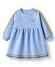 Bonfino Cotton Mix Knit Full Sleeves Winter Frock With Rainbow Embroidery in Blue