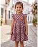 Rassha Cotton Woven Cap Sleeves Frock with Floral Print & Applique- Purple