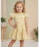 Rassha Cotton Woven Cap Sleeves Frock with Floral Print & Applique- Light Yellow