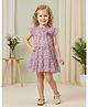 Rassha Cotton Woven Cap Sleeves Frock with Floral Print & Applique- Pink