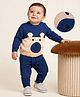 Babyoye 100% Cotton Knit Full Sleeves Sweater Set Placement Teddy Bear Design - Navy Blue