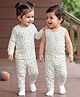 Babyhug Knit Full Sleeves Printed Thermal Inner Wear Set With Vest - Off White