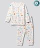 Babyhug Knit Full Sleeves Vest & Pant Thermal Inner Wear with Home Sun Floral Kitten Print - Offwhite