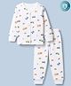 Babyhug Knit Full Sleeves Vehicles Printed Co-Ords Two Piece Vest & Pant Thermal Inner Wear Set - White