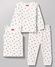 Babyhug Knit Full Sleeves Berry Printed Co-Ords Thermal Inner Wear Set with Vest -Off White