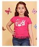 Cutecumber Cotton Knit Half Sleeves Ballerina Style Text & Floral Printed Tee - Pink