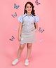 Cutecumber Cotton Woven Half Puffed Sleeves Placement Striped Top & Skirt Set - Blue