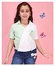 Cutecumber Cotton Knit Half Sleeves Colour Blocked Shirt Style Top - Green