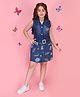 Cutecumber Denim Knit Sleeveless Floral Printed Mild Washed Dress - Blue