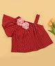 Cutecumber Cambric Knit Sleeveless Striped & Floral Applique Detailed Top - Maroon