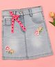 Cutecumber Denim Knit Floral Embroidered Sequins & Beads Embellished Skirt - Blue