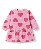 Bonfino Cotton Mix Knit Oversized Winter Frock with Full Sleeves and Hearts Print in Pink