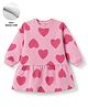 Bonfino Cotton Mix Knit Oversized Winter Frock with Full Sleeves and Hearts Print in Pink