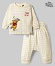 Ollypop Single Jersey Knit Full Sleeves T-Shirt & Diaper Pant Set with Winnie The Pooh Print - Cream