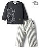 Ollypop Disney Sinker Knit Full Sleeves T-Shirt & Pant Set With Stripes & Winnie The Pooh Graphics - Charcoal Grey