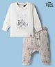 Ollypop Disney Sinker Knit Full Sleeves T-Shirt & Diaper Pant With Winnie The Pooh Print - Cream