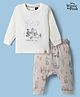 Ollypop Disney Sinker Knit Full Sleeves T-Shirt & Pant Set With Winnie The Pooh Print - Cream
