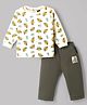 Ollypop Disney Sinker Knit Full Sleeves T-Shirt & Pant Set With The Lion King Print - Cream & Olive Green