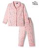 Ollypop Sinker Knit Full Sleeves Shirt & Pyjama Co-ords Night Suit With Bear Print - Light Peach