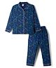 Ollypop Sinker Knit Full Sleeves Shirt & Pyjama Co-ords Night Suit With Bear Print - Navy Blue